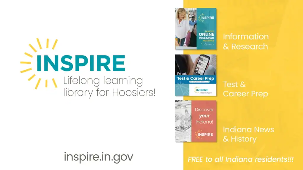 INSPIRE logo 'Lifelong learning library for Hoosiers.'