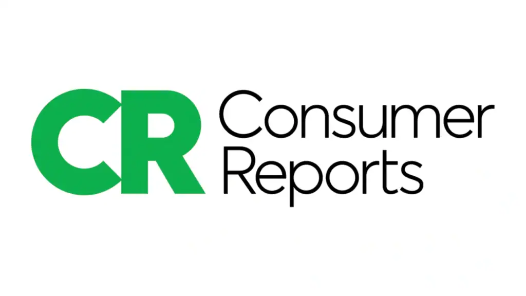 Green 'CR' logo with black 'Consumer Reports' text on a white background, representing a consumer advocacy organization, conveys trust and reliability.
