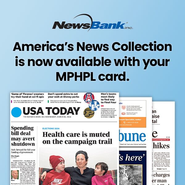 NewsBank Inc. logo. ’America’s News Collection is now available with your MPHPL card.’