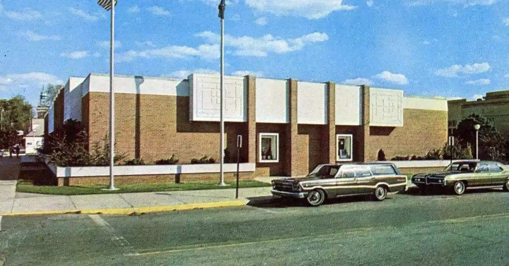 The Mishawaka Public Library at the corner of Church Street and Lincolnway East, circa 1969.